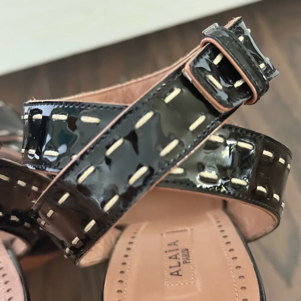 ALAIA Patent Leather Ankle Strap Platform Sandals 37